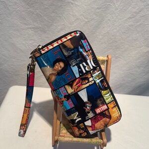 Glossy Magazine Print Wristlet Clutch - Multi Color